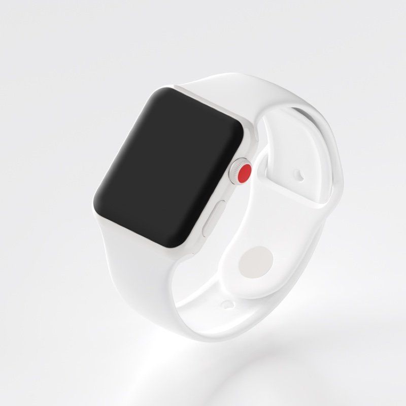A white apple watch with a black screen
